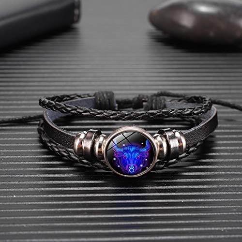 Fuqimanman2020 Zodiac Signs Spirit Bracelet Adjustable 12 Constellation Bracelet Multilayer Black Leather Wrap Bracelets Christmas Birthday Jewelry Gifts for Women Men - Image 2