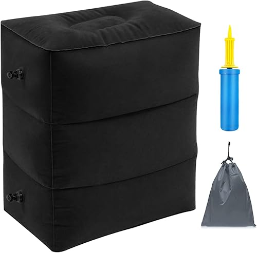 Almohada inflable portátil con doble bomba de mano, almohada ajustable de tres capas de altura para el descanso de pies en aviones, automóviles,