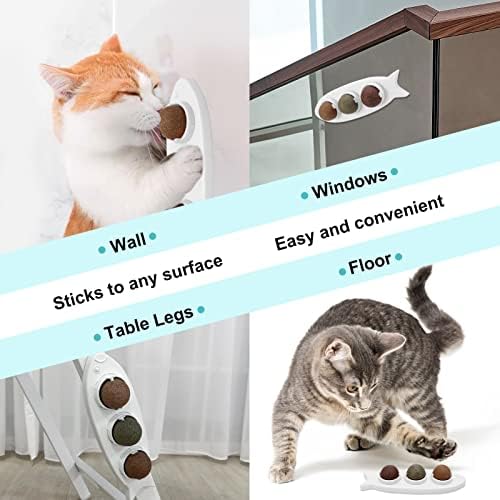 Pinenuts Catnip Balls Toys, 3 in 1 Rotatable Catnip Edible Wall Ball, Natural Catnip Roller Ball, Self-Adhesive Catnip Licking Ball Cat Chew Toys for Indoor Cats Kitten Kitty(White)