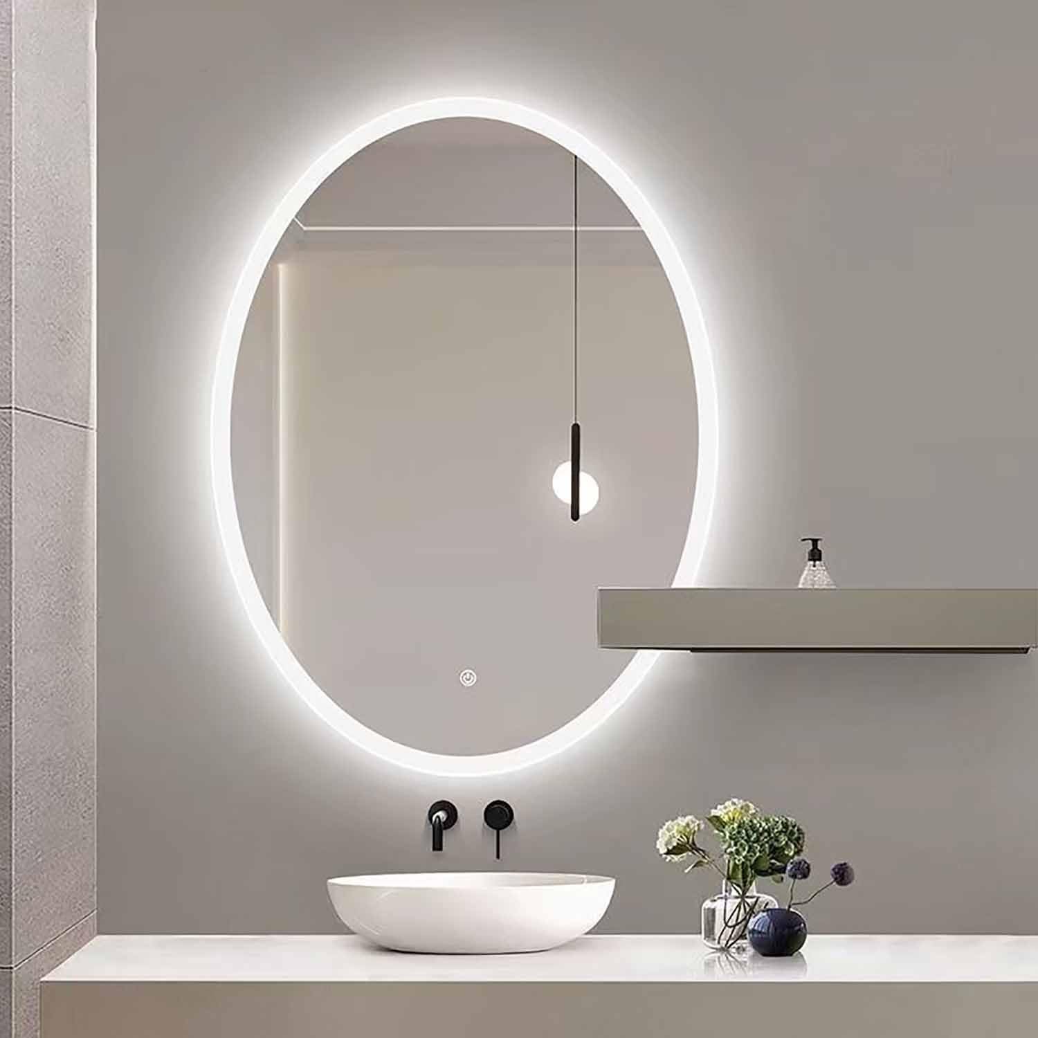 FGXHHS 40"x30" Oval with LED Lights Lighted Vanity for Wall 28"x20" Fogless Washroom Backlit Frameless 3-Color Dimmable(40 * 30inch)