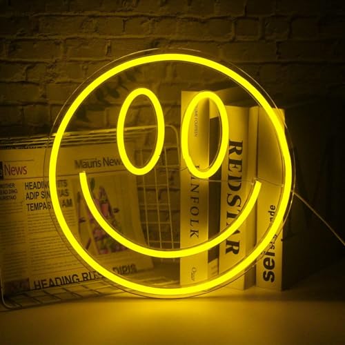 Image of Smile Face LED Neon Sign - 5V Low Voltage USB Plug-in with Switch Control, Transparent Acrylic Backlit Wall Light for Bedroom, Bar, Party Decor Safe & Stylish Neon Art for Teens, Shop Owners