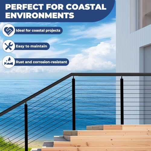 Gyykzz 3 Pack 6'6" Aluminum Black Cable Railing Handrail, 2.36" W x 1.18" H Rectangular Flat Top Hand Rail for Indoor Outdoor Deck Stair Cable Railing System, Cuttable Deck Top Railing with End Caps - Thumbnail 7
