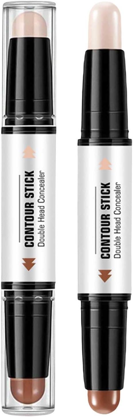 Maquillage pour le visage Double Head Highlight Stick Cosmetics 3D Face Make Up Surligneurs 2 en 1 pour mettre en évidence la mise en forme du visage de la clavicule Teint Bronzé (Black, One Size)