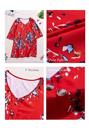 Alvaq Womens Summer V Neck Floral Print Short Mini Dress Casual Button Down 3/4 Short Sleeve Swing Dresses Orange Large #TOP4
