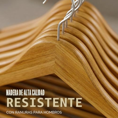 Miniatura 3 de Utopia Home Paquete De 20 Perchas De Madera Con Barra Para Pantalones Y Ranuras Para Los Hombros, Diseño Robusto Y Delgado Para Abrigos, Trajes, Pantalones Y Chaquetas, Natural