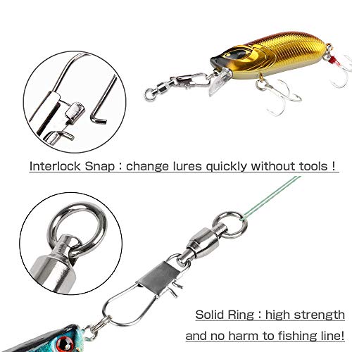 Amysports Stainless Steel Fishing Swivel Snap Ball Bearing Snap Swivels Fishing High Strength Saltwater Swivels Snaps Interlock Fishing Tackle Swivel Fishing Line Connector 25Pcs 37.9Lbs #TOP3