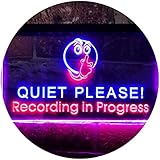 ADVPRO Recording in Progress Quiet Please On Air Studio Dual Color LED Barlicht Neonlicht Lichtwerbung Neon Sign Rot & blau 300 x 210mm st6s32-m0096-rb