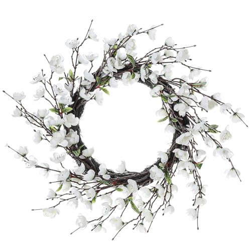 Dingion White Floral Wreaths for Front Door 20 Inch Plum Blossom Wreath