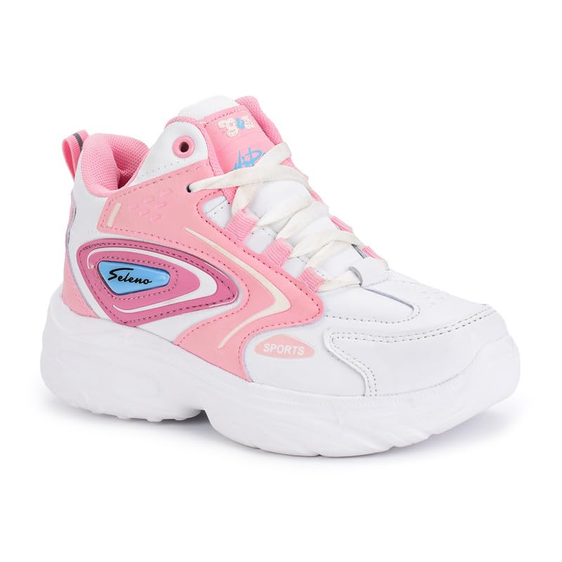 G&D Seleno Unisex Kids Shoe with Memory Foam EVA Sole | Leather Rexine Upper Breathable, Lightweight | Comfortable & Durable Stylish Indoor & Outdoor | Sports Shoes Baby-Pink