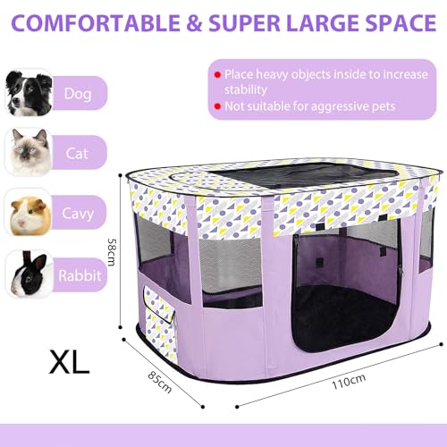 Parc portable pour chiot XL violet - Parc intérieur pliable chat - 3