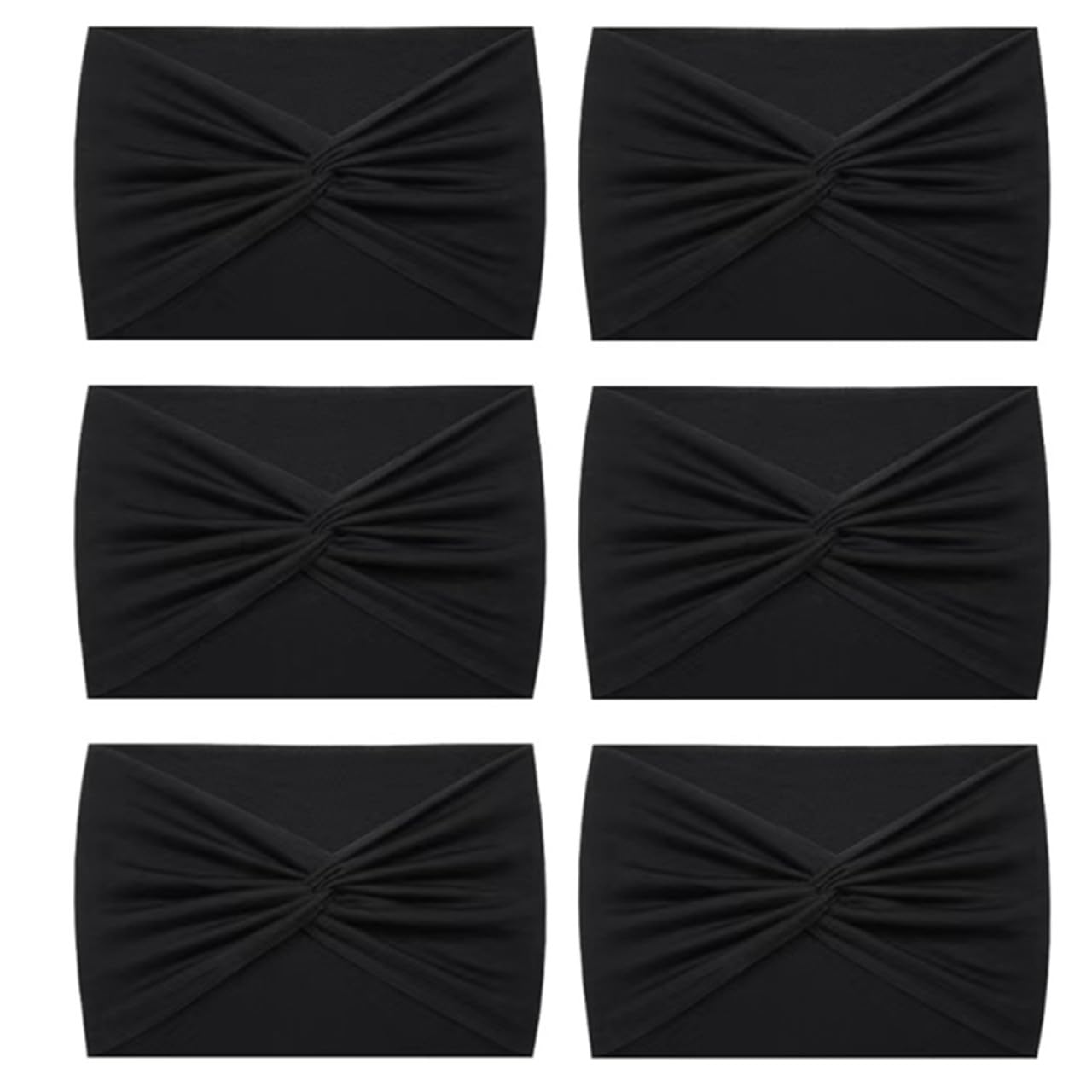 HAUHC Extra Wide Headbands for Women, 7'' Large Cotton Like Turban Knotted Bandana Head Bands for Women Non Slip, Boho Headbands for Women's Hair (All Black-6Pcs, Extra Large 7" Wide)