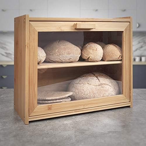 Dual-Shelf Bread Bin, Cake and Pastries display case with visible drop-down front Door - 40 x 17.3 x 31(H) cm
