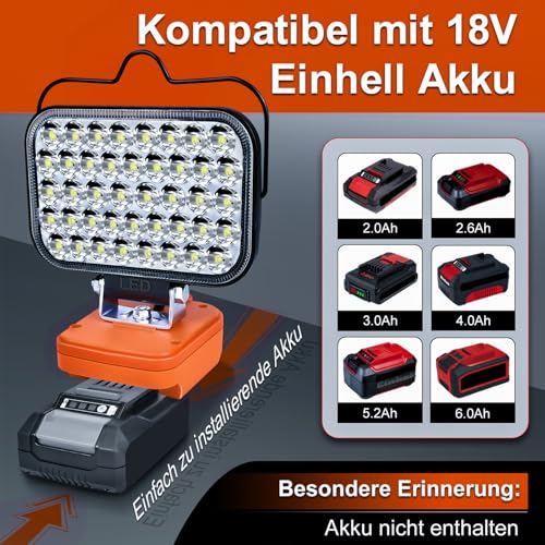 Foco LED de 80W para Einhell 18V con luz potente de 8000 lm y carga USB 2