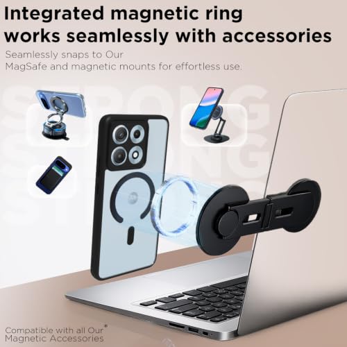 Image of RIGGEAR Shockproof Sleek Hybrid Armor Magnetic Back Cover Case Compatible with MagSafe Accessories for Motorola Moto Edge 70 Max 5G (Clear PC + Black TPU Bumper)