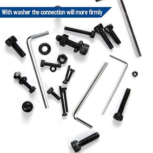 NINDEJIN M2 M3 M4 M5 Hex Socket Head Cap Screw Bolts Nuts and Washer Assortment Kit, 1060 PCS Black Machine Screws Set, 12.9 Carbon Steel Metric Small Parts with 4 Pieces Allen Wrenches - Image 3