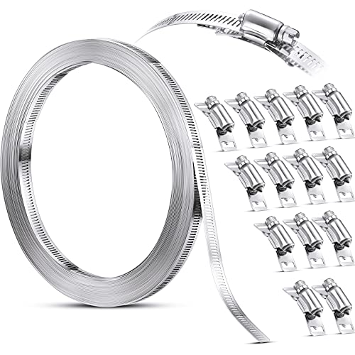 Ripeng Stainless Steel Large Hose Clamps, Worm Drive, Adjustable for Intercooler, Pipe, Plumbing, Tube and Fuel Line(60 Feet,17 Pcs)