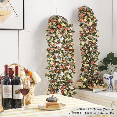 Weldomcor Pack of 5 Artificial Champagne Garland 40 FT Flower Garland Roses Vines Silk Flowers Outdoor Hanging Artificial Flowers Decoration for Wedding Arch Bedroom Wall Backdrop Garden Decoration - Image 4