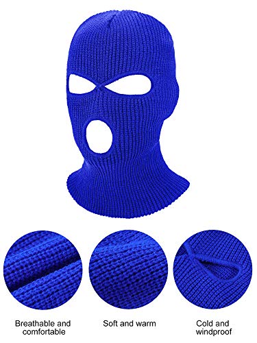 2 Pieces Knitted Full Face Cover 3-Hole Ski Mask Winter Balaclava Face Mask (Royal Blue, Red,Adult Size) #TOP4