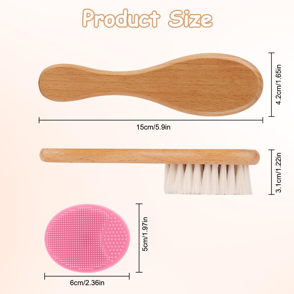 Beugo Brosse Cheveux Bebe, 2 Pièce Brosses à Cheveux de Bébé, Brosse à cheveuxs Poils de chèvre avec Brosses de Massage en Silicone pour Nouveau-né Garçons et Filles (Rose)
