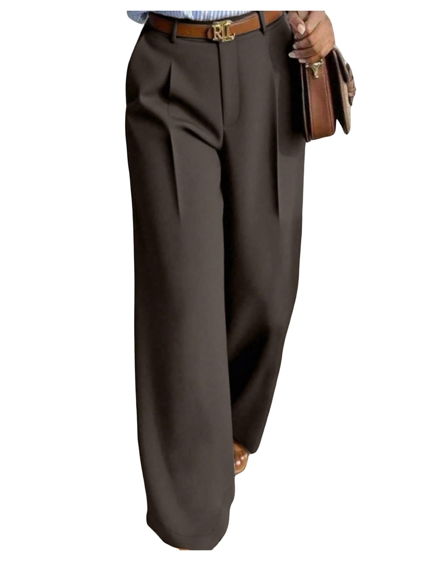 GORGLITTER Womens High Waisted Dress Pants Dressy Casual Work Wide Leg Pleated Pants Business Trousers Slacks with Pockets