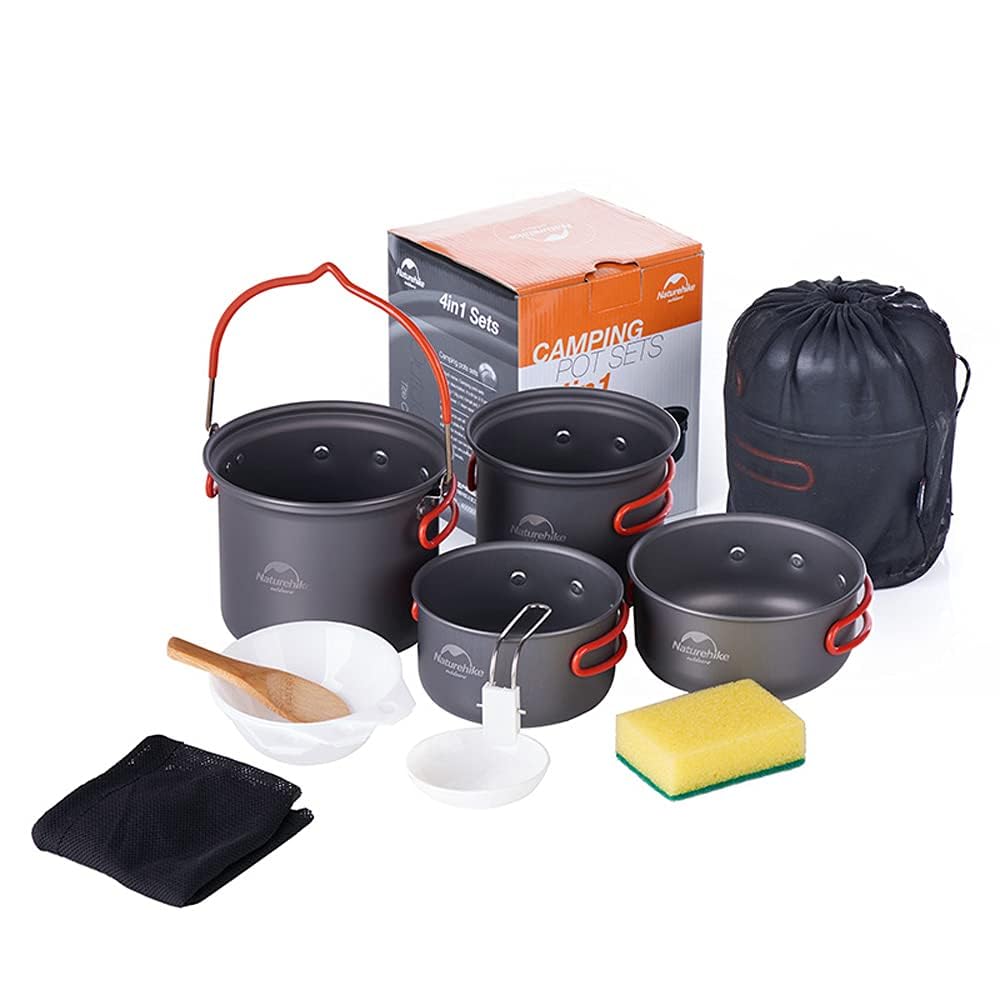 Set Di Pentole Da Campeggio 4 Pezzi In Acciaio Inossidabile – Leggere E Compatte Per Zaino, Picnic E Escursioni – Include Pentola Grande, Piccola, Padella E Piatto Con Manici Pieghevoli - 3