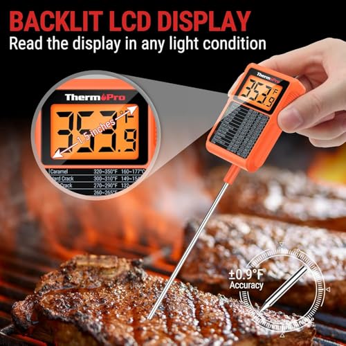 Image of LABART ThermoPro TP510 Waterproof Digital Candy Thermometer with Pot Clip, 8 Inch Long Probe, Instant Read, Food Cooking Meat Thermometer for Grilling
