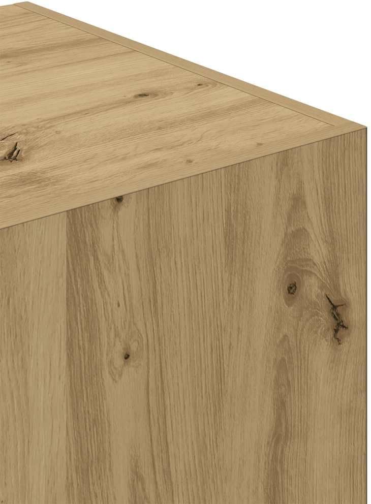 Close-up of the artisan oak wood texture of the wardrobe.