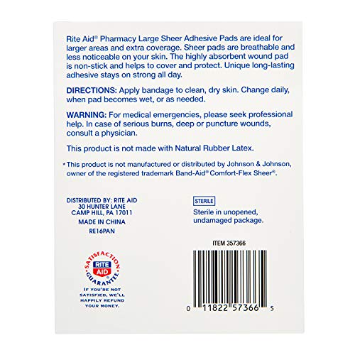 Rite Aid Sheer Adhesive Bandages With Sterile Non Stick Pad, 3" X 4" - 20 Count | Wound Care Supplies | Bandage Wrap | First Aid Supplies | Medical Tape For Skin Bandages | Bandage Wrap #TOP1