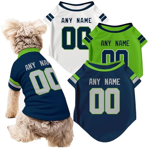 ANTKING Seattle Dog T-Shirt Jersey Style Pet Clothes Personalized Custom Name and Number Gifts