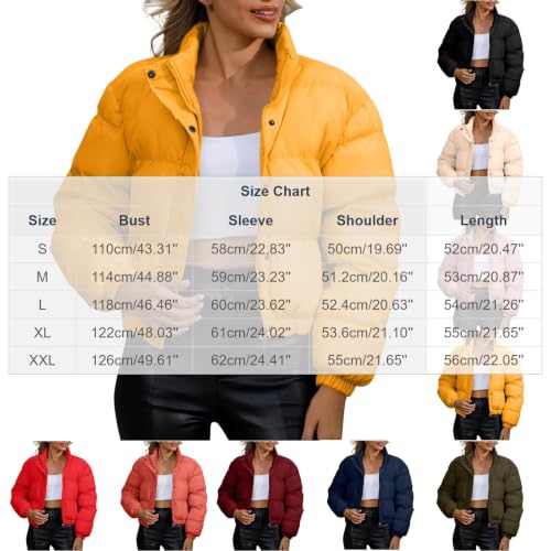 fartey Short Puffer Jacket Women Zip Snap High Neck Jacket Warm Winter Coat - image 6