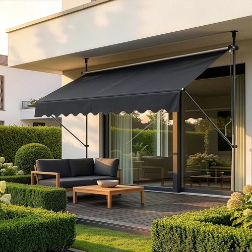 pro.tec Klemmmarkise Stem Markise ohne Bohren 350 x 120 x 220-309 cm Balkonmarkise mit Handkurbel Sonnenschutz Stahlgestell Grau