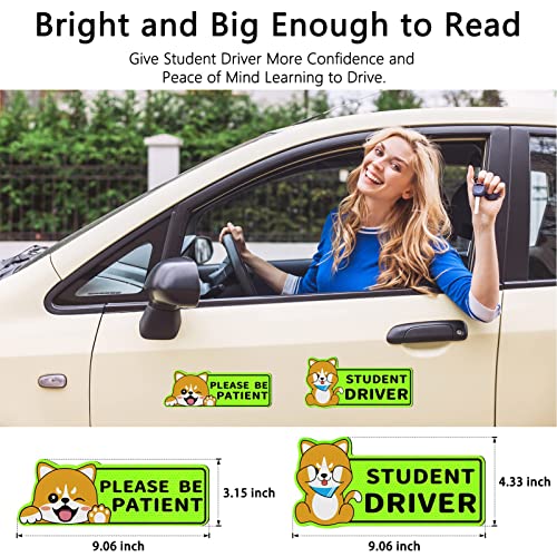 3Pcs Student Driver Car Magnet, New Driver Reflective Sticker Safety Sign For Car Bumper Magnet Decal, Please Be Patient Keep The Distance Large Vehicle Warning Stickers(Shiba Inu) #TOP1