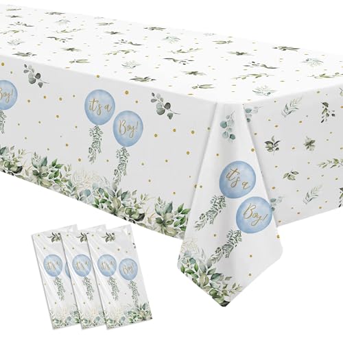 Owelleny Greenery Baby Boy Balloon Baby Shower Decorations Tablecloth, 3Pcs