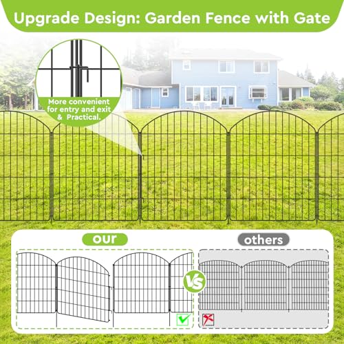 Garden Fencing Animal Barrier 12Pcs, 10 Panels + 2 Gate, 30in (H) x 23.6ft (L), No Dig Fence, Rustproof Metal, Flower Edging for Yard & Patio Outdoor Landscape, Arched