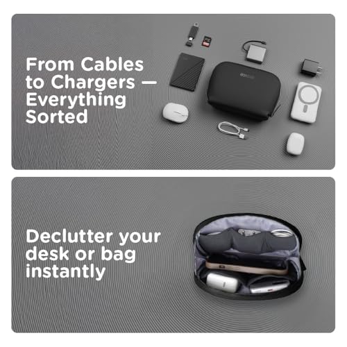 Image of eo Tech Organizer Pouch for Travel | Cable Organiser Bag for Charger, Laptop Accessories, Gadget, Electronics, Power Bank, Toiletry & Personal Care Storage Case (Black, Tech Pouch)