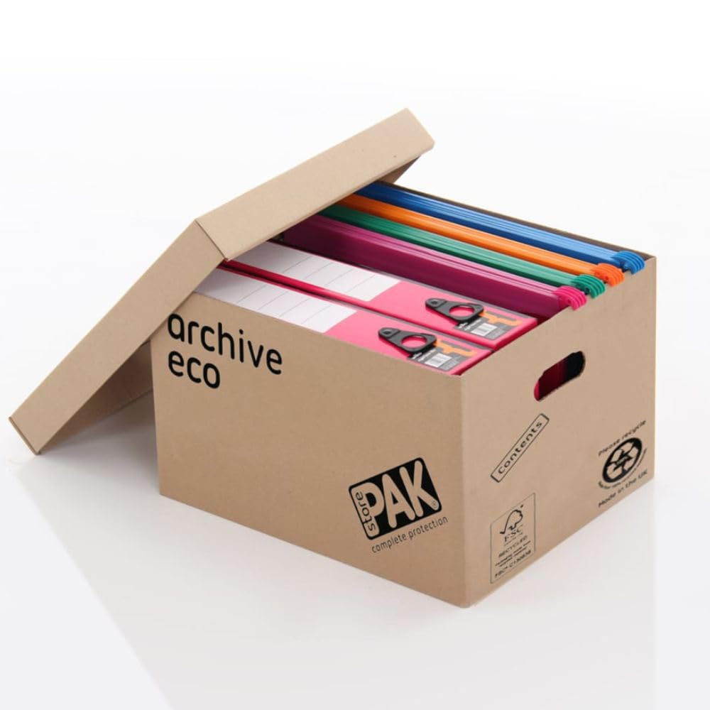 StorePAK Eco Archivkartons mit Deckel, 10 Stück Flach verpackt; einfach zusammenzubauen. Ideal für Zuhause, Büro und Umzug. Archiv-Box. braun