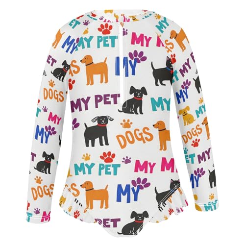 ALAZA Puppy Dog Paw Print Cartoon White Girls One Piece Swimsuit Long Sleeve Rash Guard Swimsuits UV 50+ Swimwear Zipper2