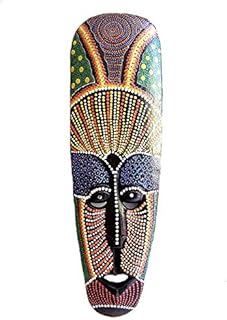 Wall Mask Hanging in an Aboriginal Dot Painted Design. 50 CM tall, Wooden, Handmade Fair Trade