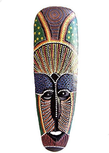 Wall Mask Hanging in an Aboriginal Dot Painted Design. 50 CM tall, Wooden, Handmade Fair Trade