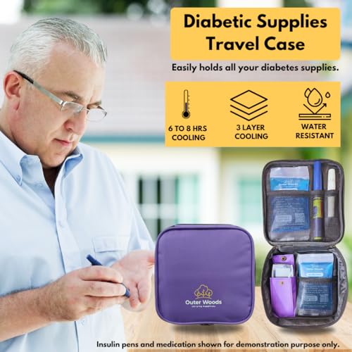 Image of Insulin Cooling Travel Bag for Diabetics | Two Ice Gel Packs | Keep Insulin Cool and Safe for 6-8 Hours | Cooler Pouch Case (Purple)