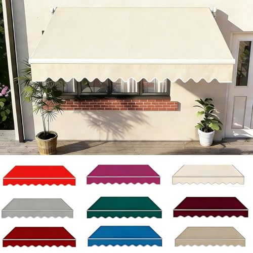 Retractable Awning Fabric Replacement, 6.5ft 8ft 10ft 12ft 13ft 16ft，Sun Shade Canopy for Patio, Waterproof Outdoor Awning Cover，Sunshade Shelter Canvas, for Shop，Patio，Door(Beige,8x6.5ft)