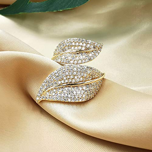 Bbl Cz Adjustable Open Ring 18K Gold Plated Rings For Women Dainty Leaf Ring Cubic Zirconia Personalized Letters Unique Wedding Engagement Anniversary Statement Band Rings For Women Girls #TOP3