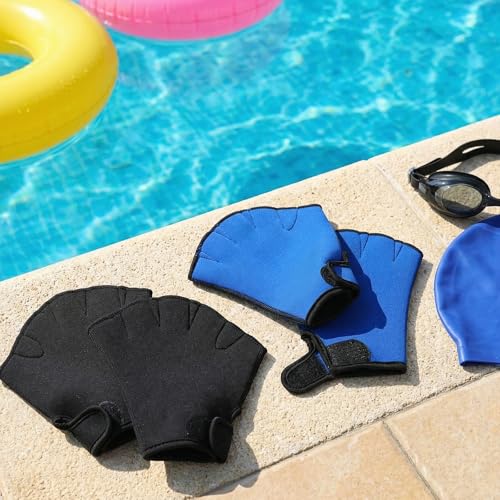 Eurzom 4 Pairs Swimming Gloves Water Aerobics Webbed Aquatic Fitness Training Swim Gloves for Men Women Water Resistance Training Mittens Poll Exercise Swimming Diving Mittens with Wrist Strap