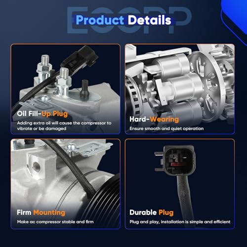 Image of ECCPP AC Compressor for Ford for F-250 for F-350 Super Duty 6.2L 2011-2016 | for Ford for F-350 6.2L 2011-2016 for Ford for F-650 for F-750 6.8L 2016-2018 AC Compressor with Clutch Rapid Cooling