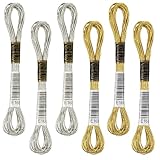 6 Stränge Stickgarn Set, Stickgarn Metallic Gold Kreuzstichgarn Freundschaftsarmband Kreuzstichgarn Embroidery Thread Armband Knüpfen Garn Zum Nähen Sticken, Knüpfen Und Basteln Herstellen (Gold)
