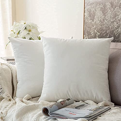 Image of Decorative Holland Velvet Cushion Square Pillow Covers Pillowcases for Sofa Bedroom with Invisible Zipper || (White, Set of 2 Piece (16X16 Inches)