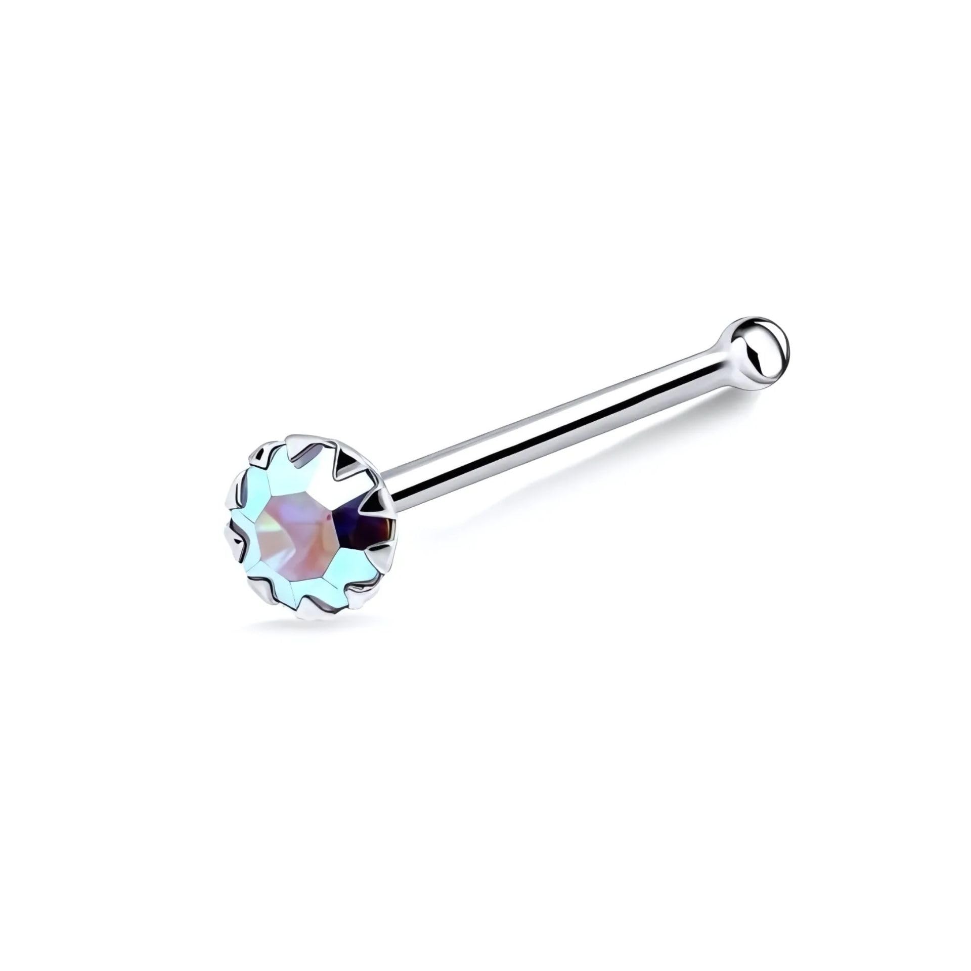 92.5-925 Sterling Silver 'Prism of Light and Shadow' AB White 2.5mm Crystal Studded Nose Pin Stud for Women and Girls (NR05118) 1 Pc-image-27