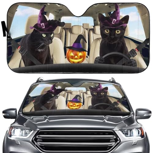 Personalized Pumpkin Cat Driving Auto Front Windshield Sun Shade Car Sunshades Funny Animal 57x27.5 Inches Car Front Window Shades Truck SUV Sun Visor UV Rays Blocks