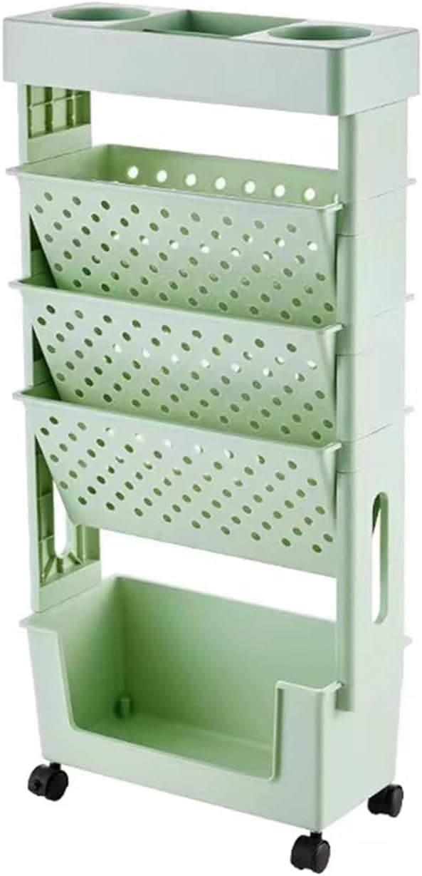 Mobile Bookshelf,5-Tier Rolling Bookshelf on Wheels - Mobile Book Cart & Magazine Rack - Versatile Utility Shelf for Organizing, Displaying Books & Magazines in Home or Office