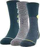 Under Armour Calcetines juveniles Phenom Crew 3 pares - U087, Verde azulado oscuro/Gris parcela